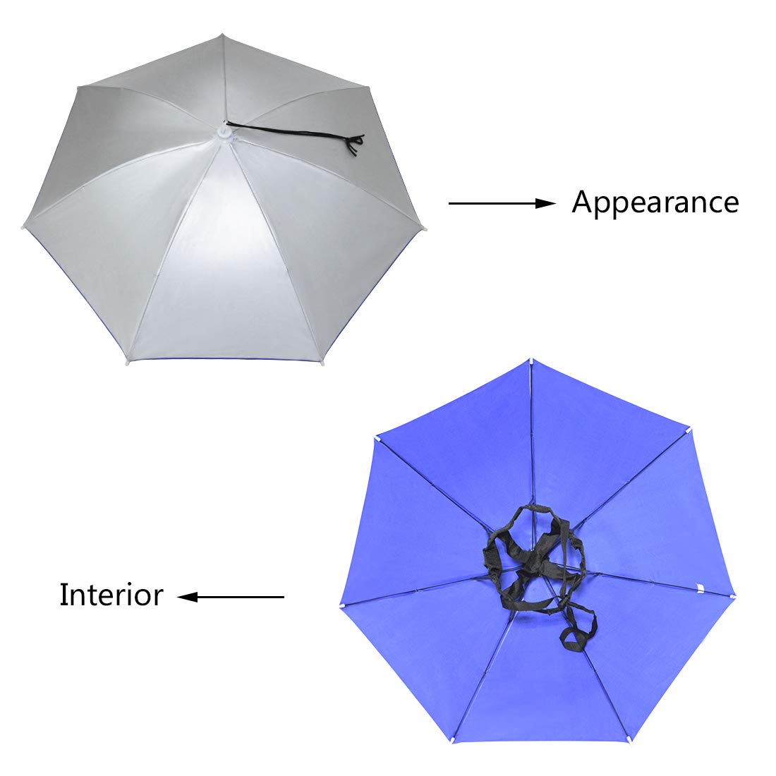 NEW-Vi Umbrella Hat, 25 inch Hands Free Umbrella Cap for Adults and Kids, Fishing Golf Gardening Sunshade Outdoor Headwear (Silv