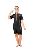 Aarika Girls Sports Wear Black Orange Colour Solid Nylon Swim Suit (4-15 Years)-(SW-SHM-AB-603)