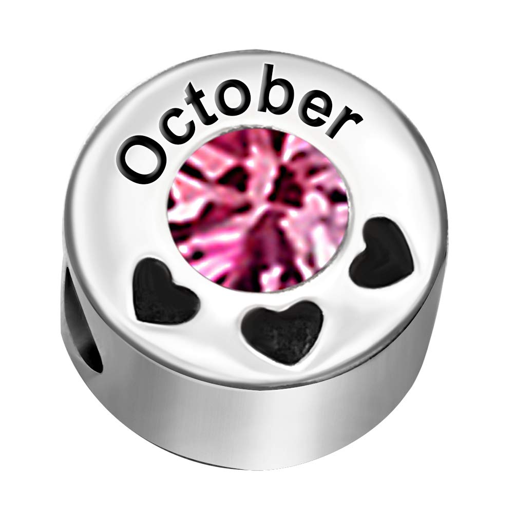 JMQJewelry I Love You Moon to the moon and back Birthday Birthstone October Pink Signature Fits Pandora Charms for Bracelsets Sk