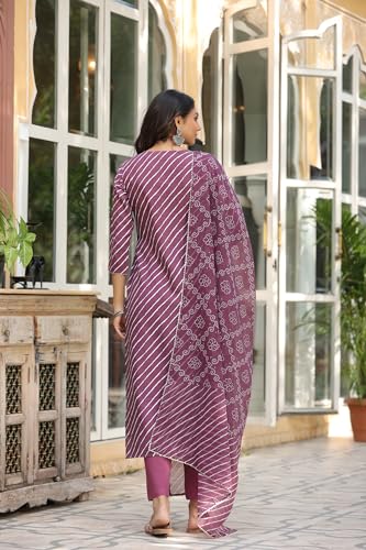 ANNI DESIGNER Womens Cotton Blend Straight Printed Kurta with Pant & Dupatta (DOREMI-Wine_XL_Wine_X-Large)