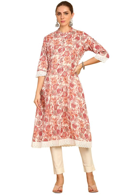 Soch Women & Floral Printed Cotton Flex Kurta with Lace