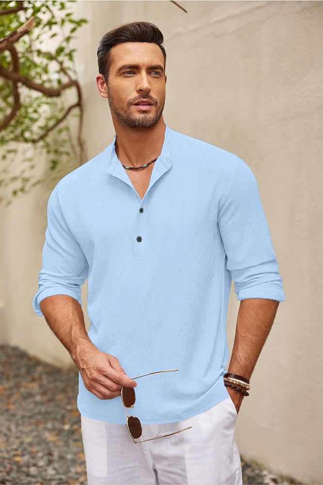 Zartha MenS Regular Fit Solid Pattern Cotton Blend Kurta With Spread Collar Long Sleeve And Standard Length | Shirt For Man Sky