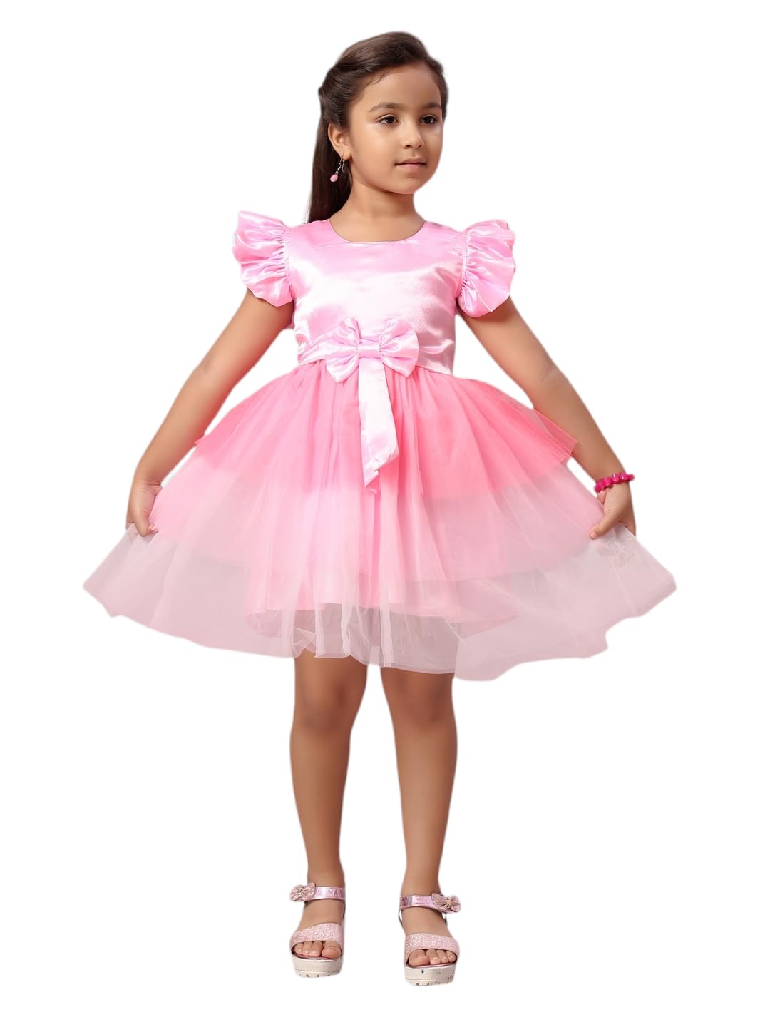 Aarika Girls Pink Color Nylon Frock (JLY_FK_30131_Pink_22)