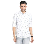 Turtle Men Cotton Linen White Printed Slim Fit Full Sleeve Casual Shirt