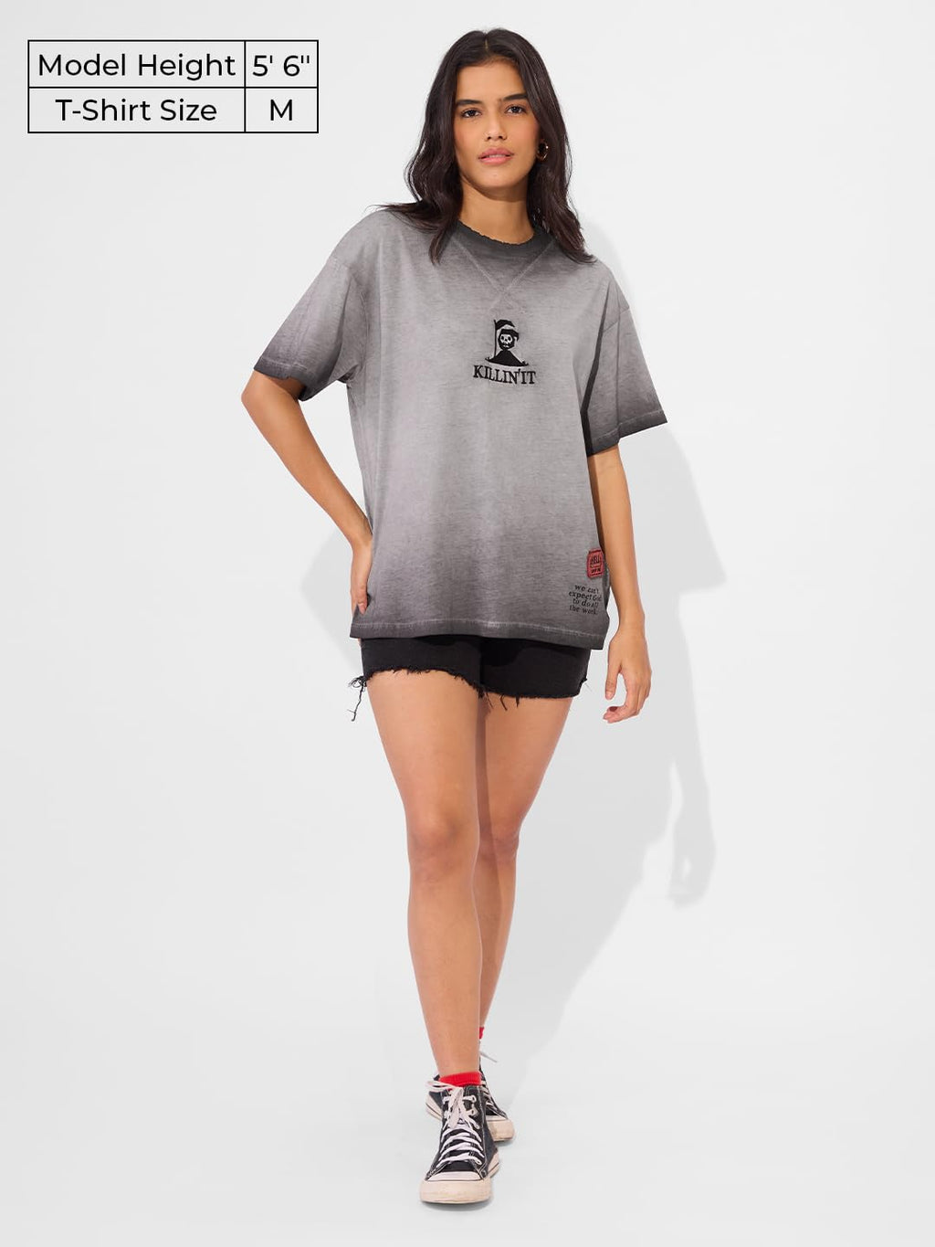 The Souled Store Killing It Women and Girls Short Sleeve Round Neck Black Graphic Printed Cotton Oversized T-Shirts