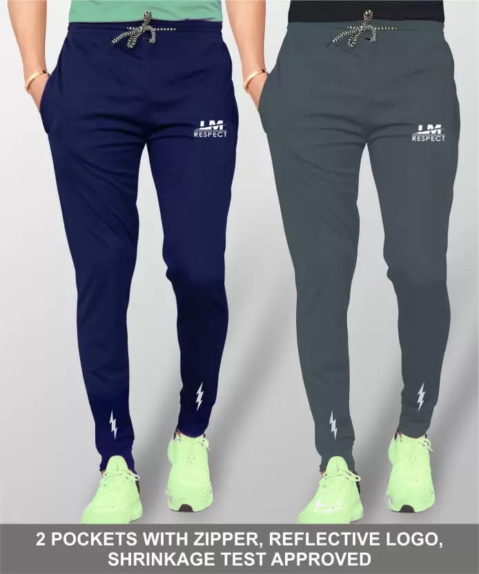 LookMark Mens Combo Slim Fit Solid Lycra Blend Full Elastic Sport Wear Running Gym Stretchable Jogger Track Pant