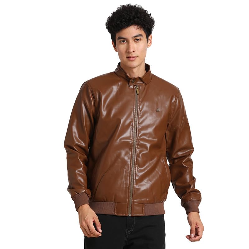 Turtle Men Polyurethane Brown Plain Regular Fit Full Sleeve Casual Windcheater
