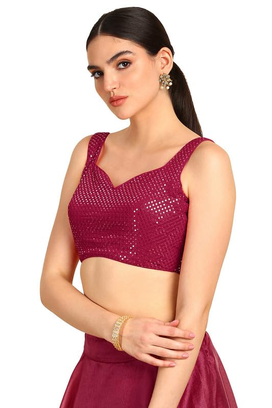 Soch Womens  Sequinned Sweetheart Neck Georgette Padded Blouse