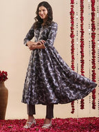 ANNI DESIGNER Womens Rayon Blend Anarkali Printed Kurta with Pant (SIPRADH Grey_XXL_Grey_XX-Large)