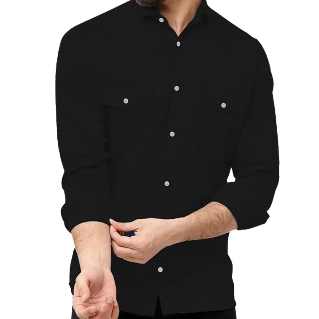 Rebelify Double Pocket MenS Casual Shirt - Regular Fit, Solid Spread Collar, Versatile Everyday Wear, Comfortable And Stylish De