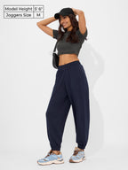 The Souled Store Solids: Navy Blue Women and Girls Pull On Cotton Joggers