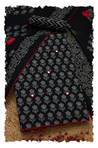 Soch Women Cotton Floral Print Unstitched Dress Material with Mirror Work