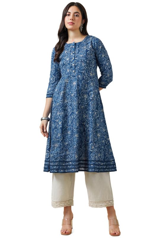 Soch Women Cotton Slub Botanical Print Panelled Kurta
