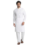 Manyavar Stylish SelfDesign Full Sleeves Kurta for Men - (White, Medium)