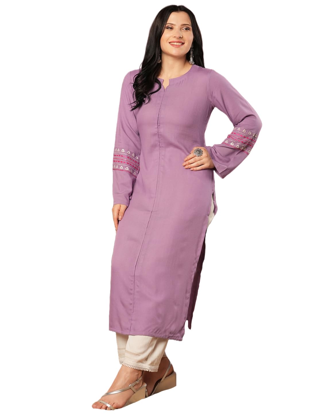 ANNI DESIGNER Womens Rayon Viscose Straight Solid Pakistani Kurta (Sejalani Purple-VKS01_XL_Cream_X-Large)
