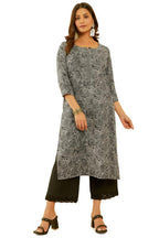 Soch Womens Grey Ethnic Motifs Print Rayon Slub Kurta