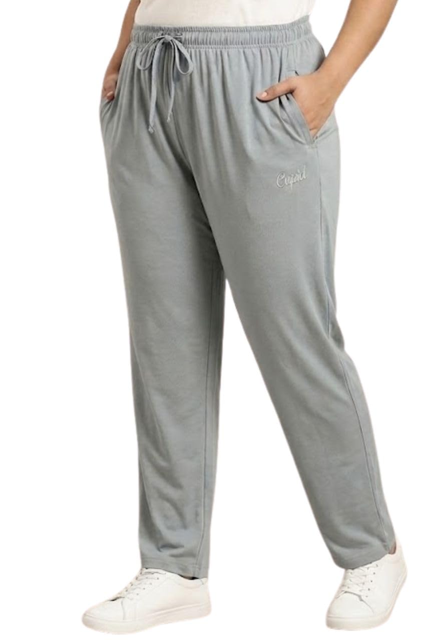 Cupid WomenS Cotton Track Pants Regular Fit Lounge Wear Gym Joggers Sports Trouser Night Pants For Ladies_3Xl_Pearl Grey 3