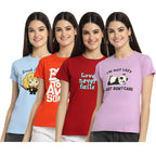 Preneum Womens Cotton Regular Fit Latest Graphic Stylish Printed Short Sleeves Casual T-Shirt || Trendy (Pack 4), Blue & Orange