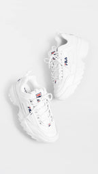 Fila Women's Disruptor II Premium Comfortable Sneakers, White/Navy/Red, 10
