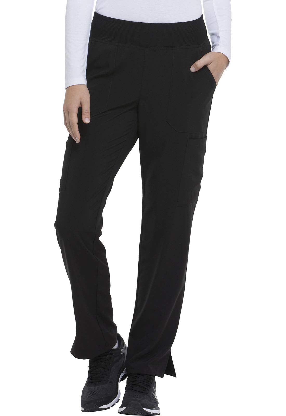 Dickies Women's Scrub Pants Natural Rise Tapered Leg Pull-On Bottoms with 7 Pockets and Knit Waistband DK005, M, Black