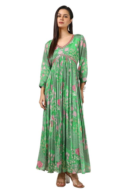 Soch Women Chinon Floral Print Dress with Faux Mirror and Sequins