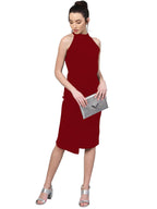 Shasmi WomenS Comfortable Maroon Halter Neck Sleeveless Solid Midi Bodycon Casual Western Stylish Dress For Womens/Midi Dress F