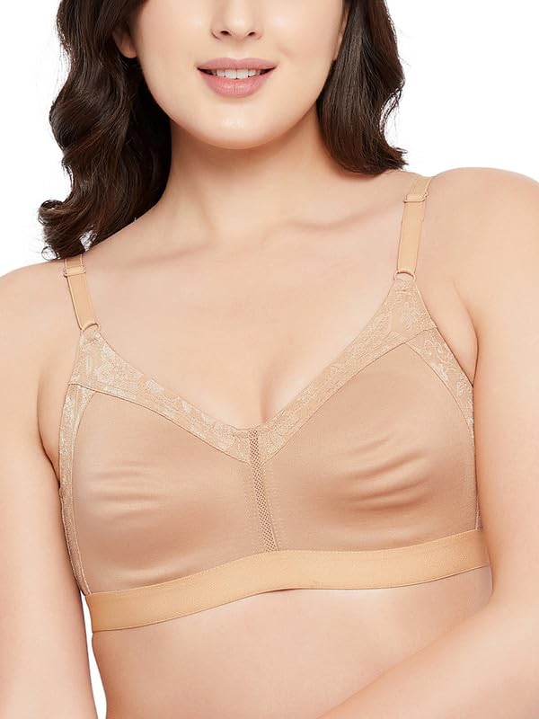 Clovia Womens Cotton Non-Padded Non-Wired Full Figure Spacer Cup T-Shirt Bra_BR2178P24_Beige_36E