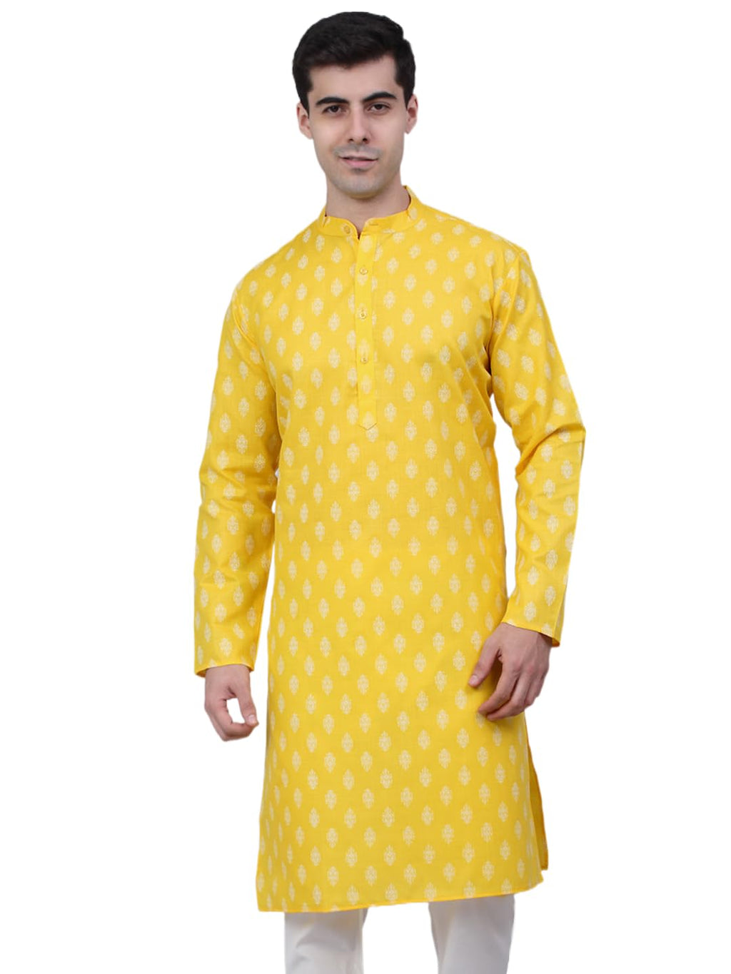 Jompers Mens Cotton Floral Printed Kurtas (Lemon, XXL)