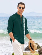 Finivo Fashion MenS Short Kurta With Printed Geometric Side Panel | Cotton Blend Full Sleeve Ethnic Topwear With Mandarin Collar