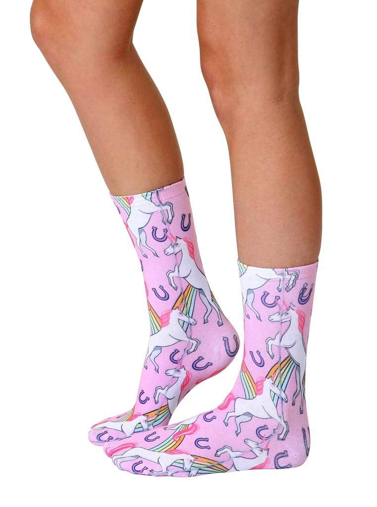 Living Royal Photo Sublimation Crew Socks, 3D Print, Colorful & Durable, One Size Fits Most, Made in USA, Unicorn and Rainbow De