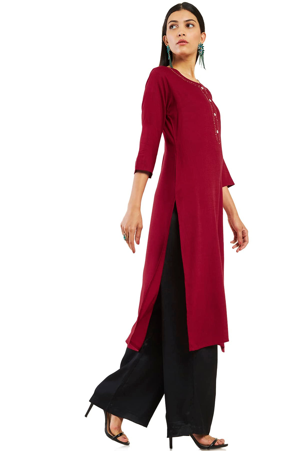 Soch Women Red Rayon Solid Kurta