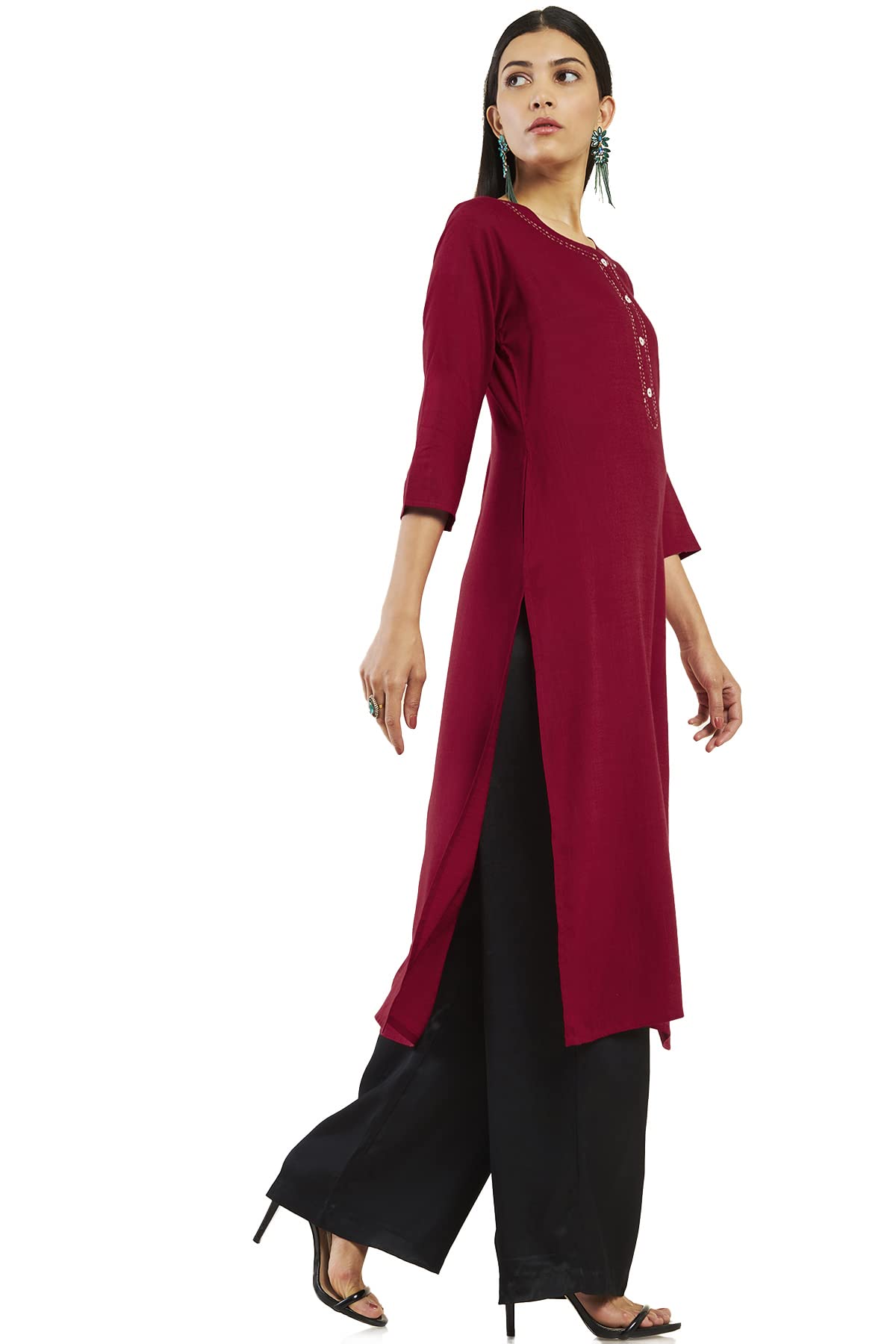 Soch Women Red Rayon Solid Kurta