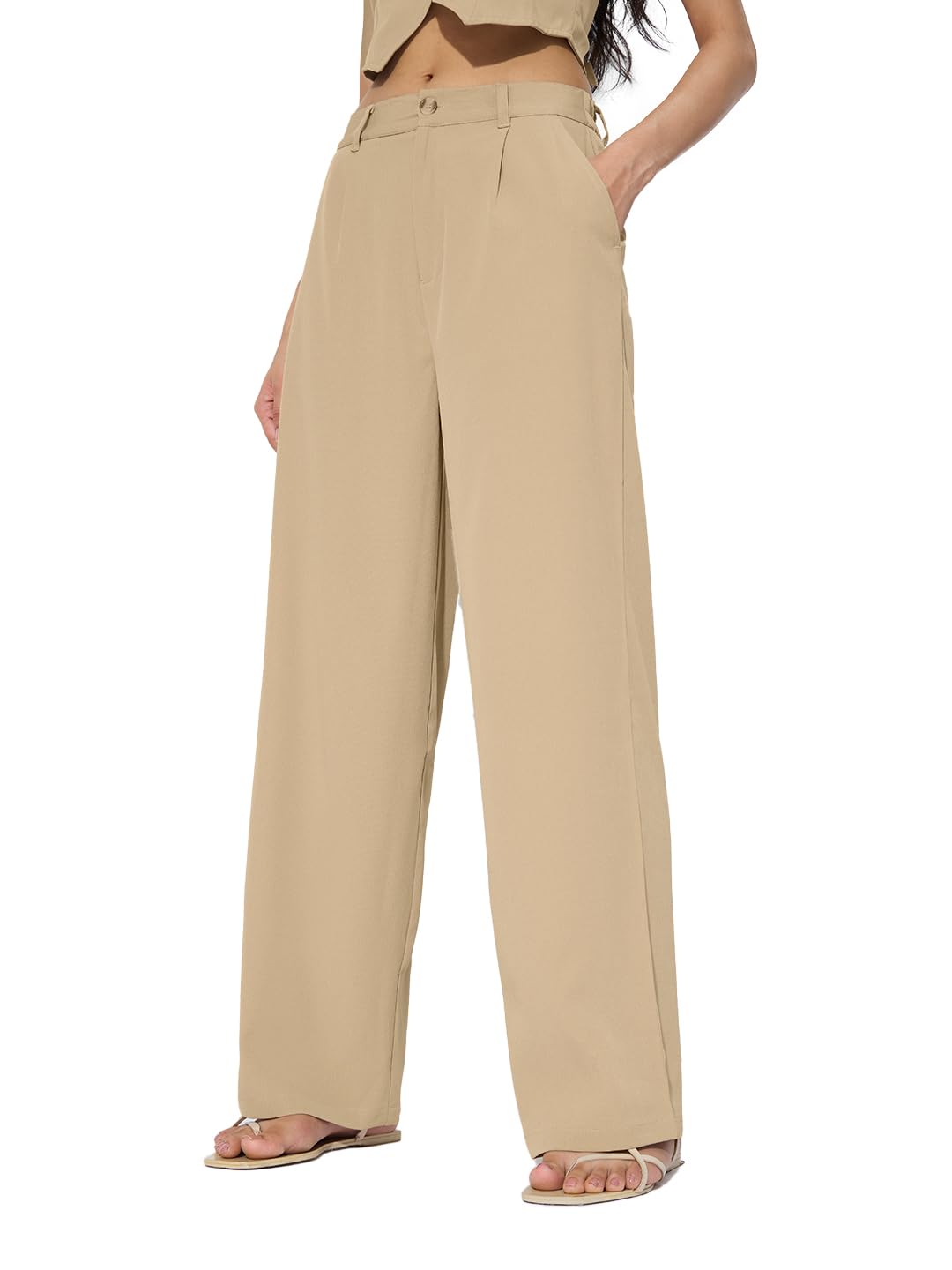 The Souled Store Solids: Sapphire Women and Girls Buttoned Polyester Straight Fit Pants