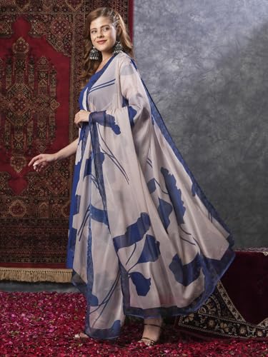 ANNI DESIGNER Womens Rayon Blend Straight Printed Kurta with Pant & Dupatta (Meerut BLUE-VKS01_M_Blue_Medium)