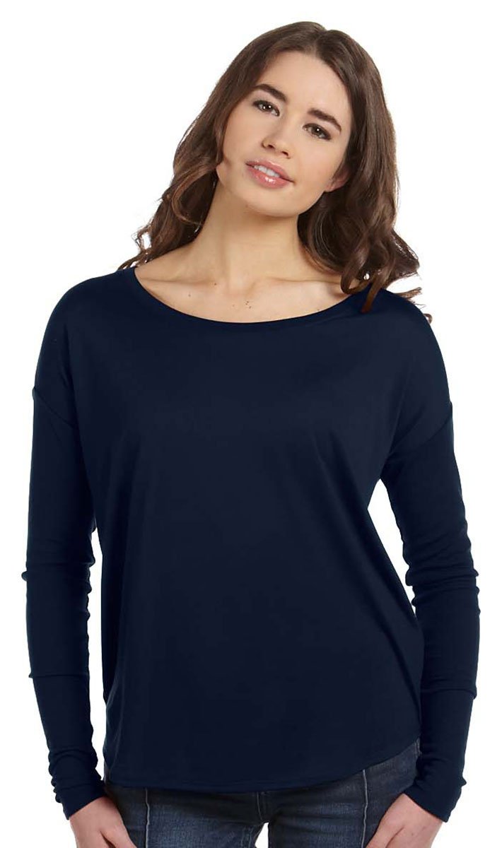 Ladies Flowy Long-Sleeve T-Shirt with 2x1 Sleeves - MIDNIgHT - S(D0102H7W6T8)