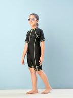 Aarika Girls Sports Wear Black-Green Colour Solid Nylon Swim Suit (4-15 Years)-(SW-SHM-AB-603)