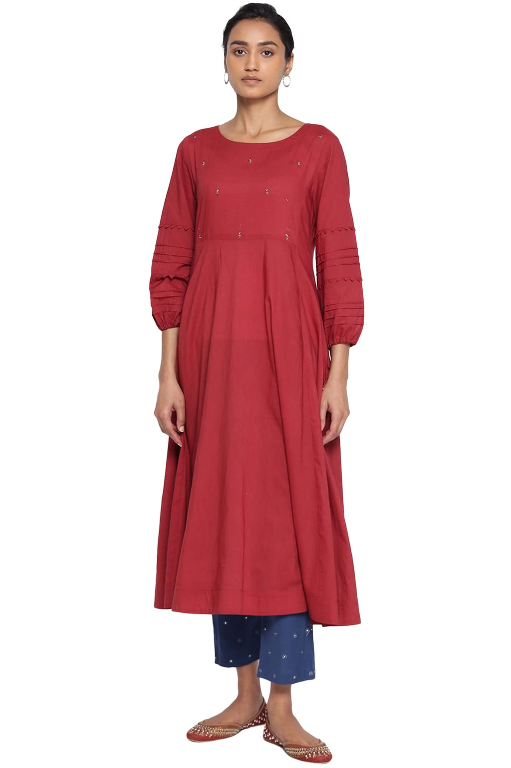 W For Woman Women'S Cotton Regular Kurta (22Maf11457-920466_Red_2Xl)