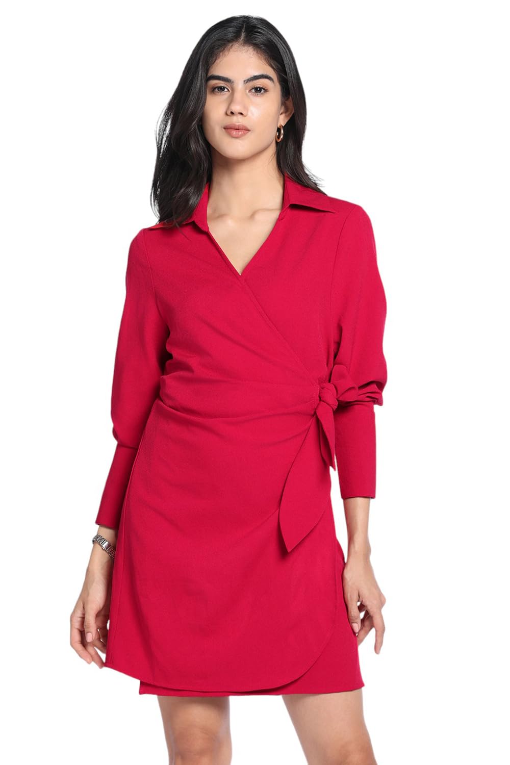 Dennis Lingo Dl Woman Polyester Blend Wrap Knee-Length Dress Red