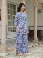 GRECIILOOKS Rayon Printed Classic Women Co-ord Set (GL-W2164&TR1130_Dark Blue