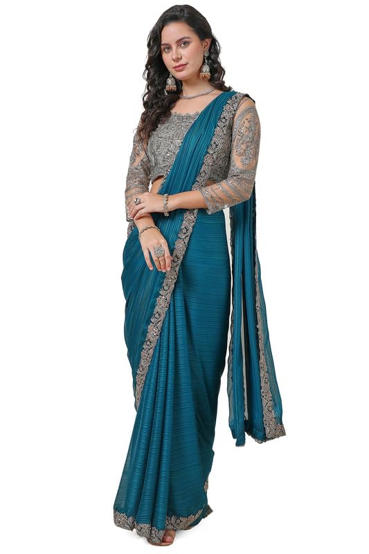 Soch Women Striped Chiffon Saree Sequins Border
