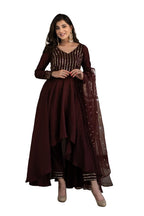Fashion Basket Women'S Crape Brown Anarkali Kurta And Pant With Dupatta Set