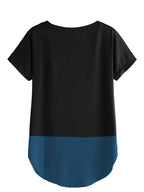 Fabricorn Womens Black & Blue Solid Regular Fit Short Sleeves T-Shirt