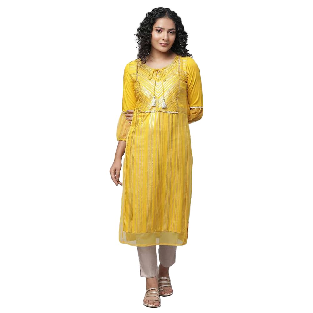 Aurelia WomenS Viscose Geometric Regular Kurta (23Fea14045-507020_Yellow_Xs