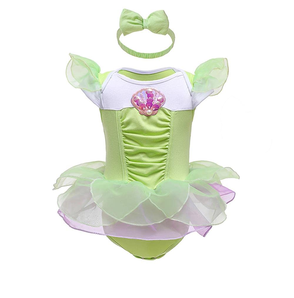 Dressy Daisy Infant Baby Girl Green Fairy Romper Costumes Onesie Dress Bodysuit with Headband Halloween Birthday Party Fancy Out