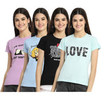 Preneum Womens Cotton Regular Fit Latest Graphic Stylish Printed Short Sleeves Casual T-Shirt || Trendy Design & Stylish (Pack 