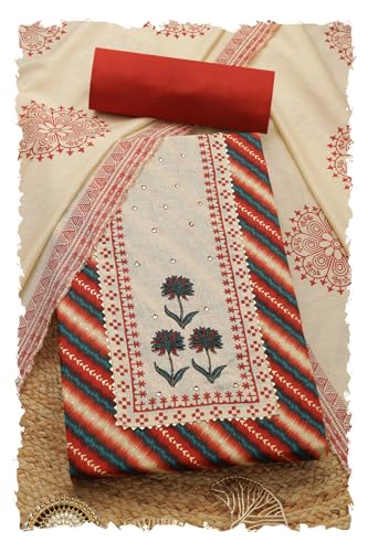 Soch Women Jam Cotton Striped Unstitched Dress Material Thread Work