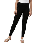 Go Colors Soft Cotton Stretch Ankle Length Leggings For Women | Breathable, Mid Rise, Black