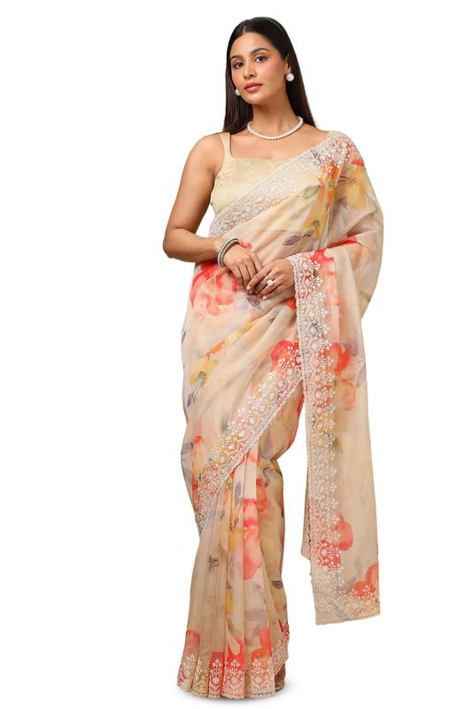 Soch Women Floral Print Saree with Thread Work