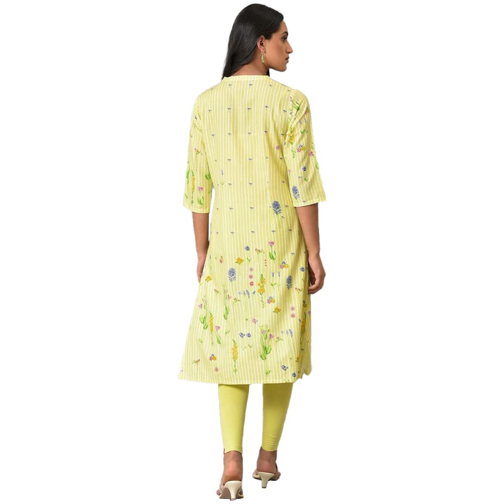 W Light Green Floral Printed Regular Kurta For Women