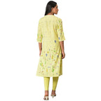 W Light Green Floral Printed Regular Kurta For Women